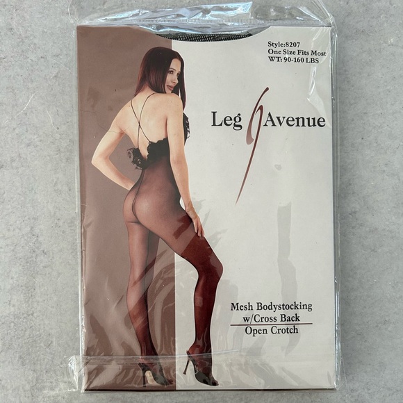 Leg Avenue Mesh Bodystocking w/Cross Back & Lace Ruffle Detail, OS NIP - Picture 2 of 4